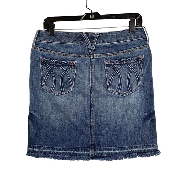 Express Denim Laboratory Short Mini Denim Jean Skirt Womens Size 4 Distressed - Picture 1 of 8